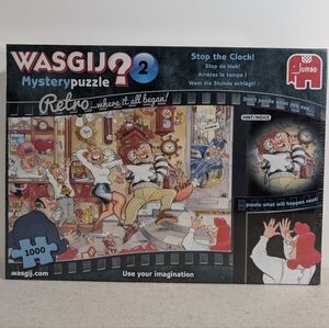 Wasgij Mystery Puzzle Retro 'Stop the Clock' 1000pc - Colorful Cartoon Scene